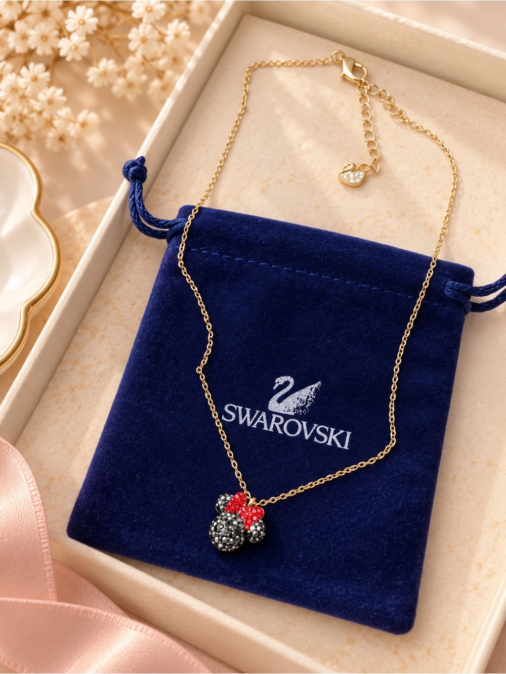 Swarovski Gold-Tone Necklace with Red and Black Crystal Minnie Pendant